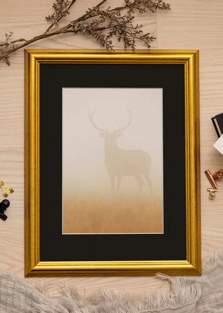 Ram Västkusten Guld 42x59,4 cm (A2) - Passepartout Svart 25x38 cm