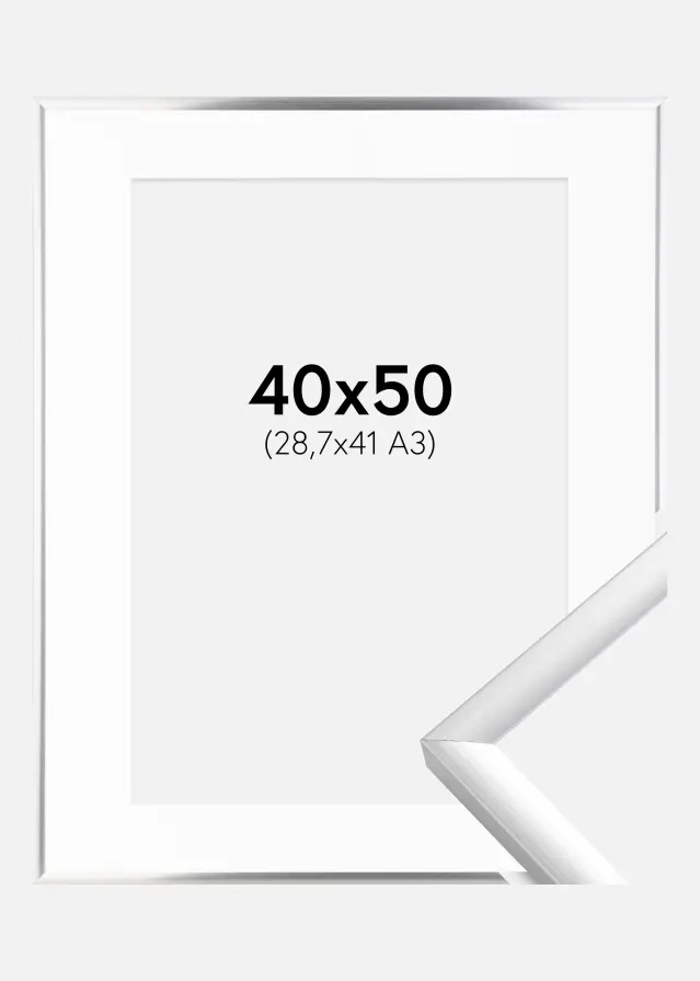 Ram New Lifestyle Silver 40x50 cm - Passepartout Vit 29,7x42 cm (A3)