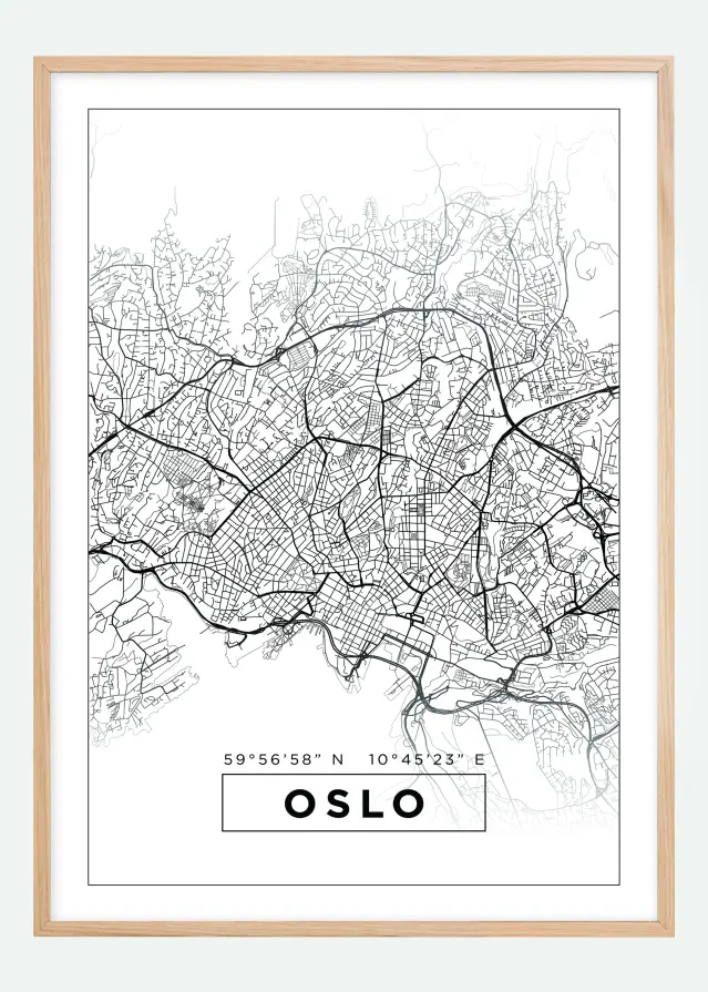 Karta - Oslo - Vit Poster