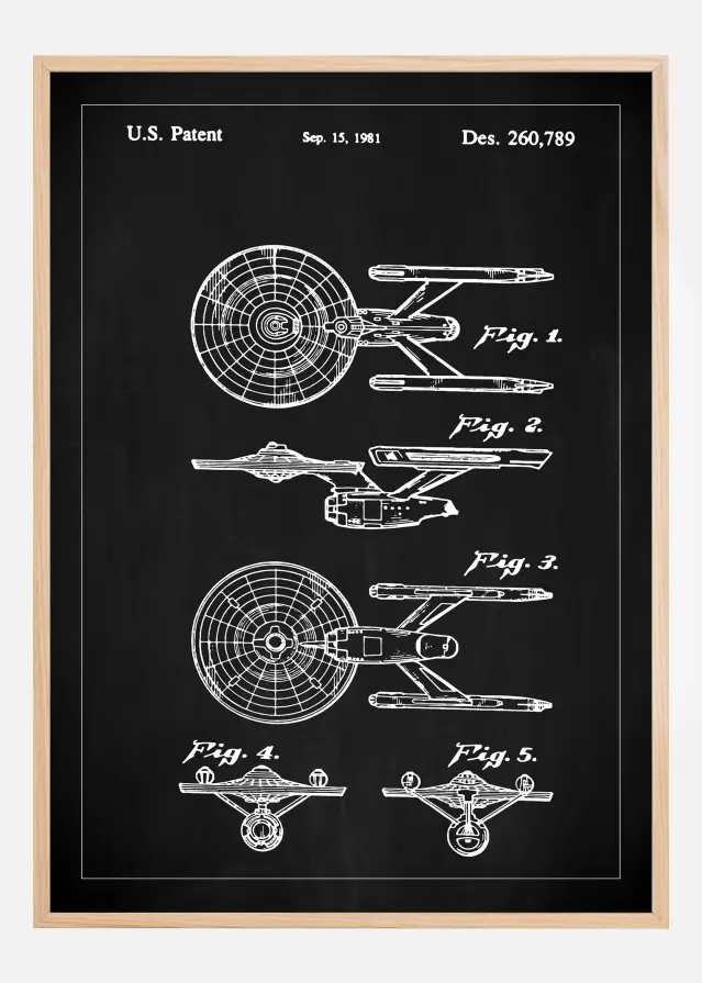 Patentritning - Star Trek - USS Enterprise - Svart Poster
