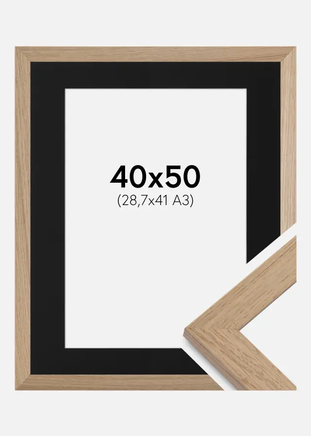 Ram Trendline Ek 40x50 cm - Passepartout Svart 29,7x42 cm (A3)