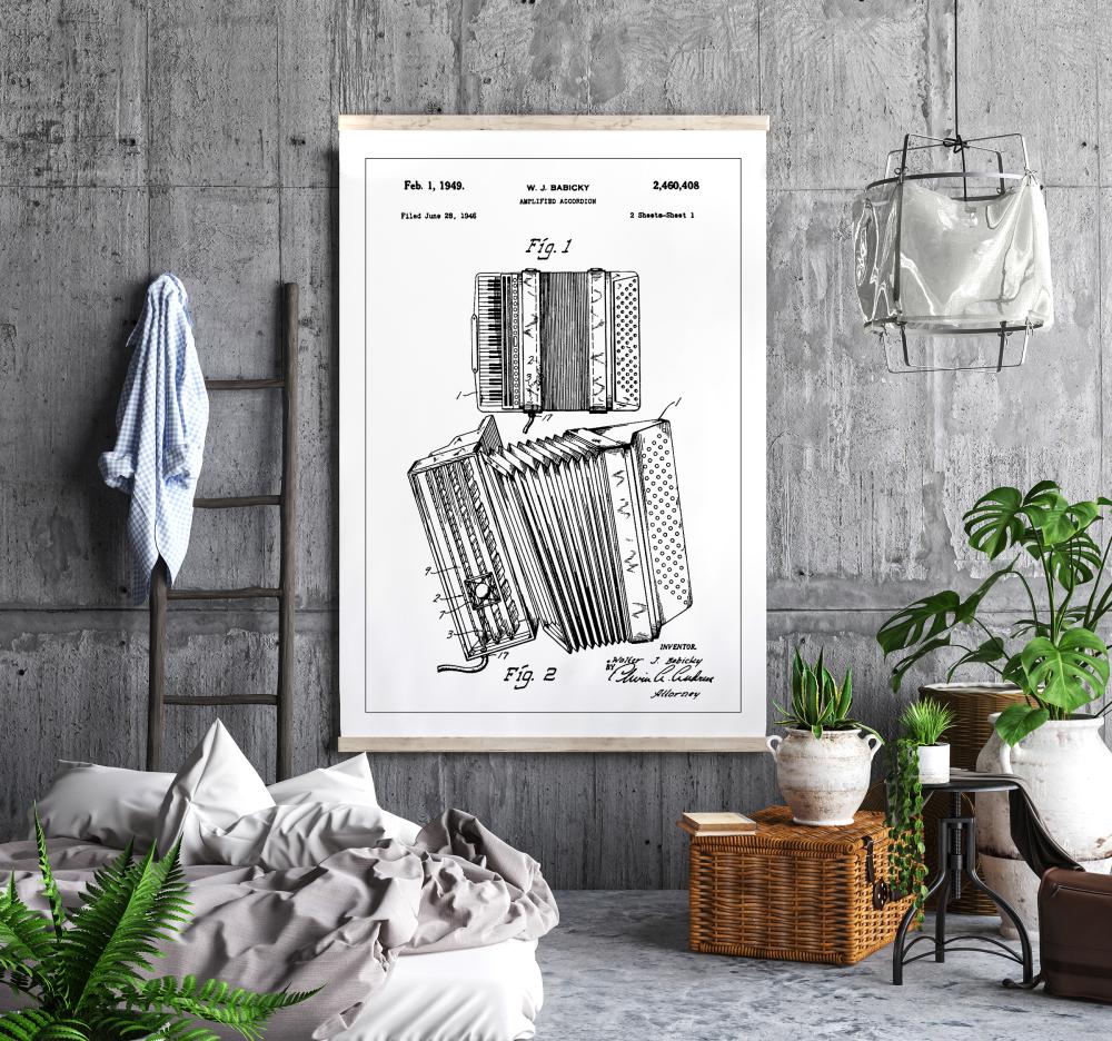 Patent Print - Amplified Accordion I - White Poster