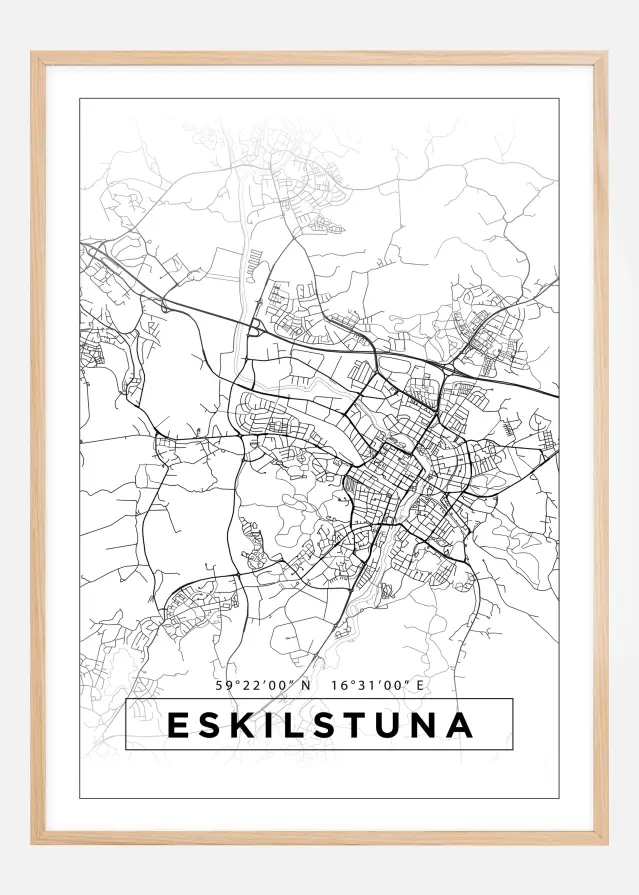 Karta - Eskilstuna - Vit Poster