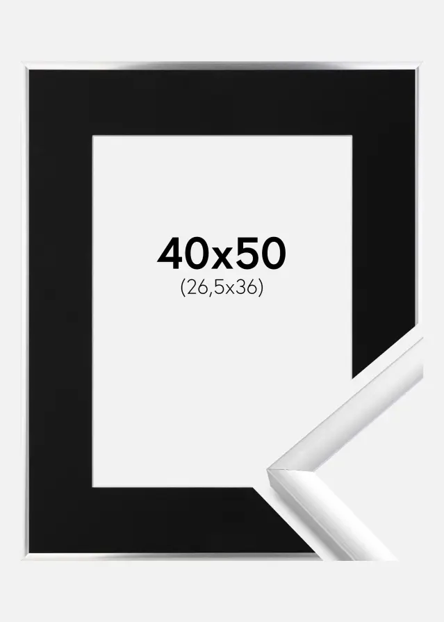 Ram New Lifestyle Silver 40x50 cm - Passepartout Svart 27,5x37 cm