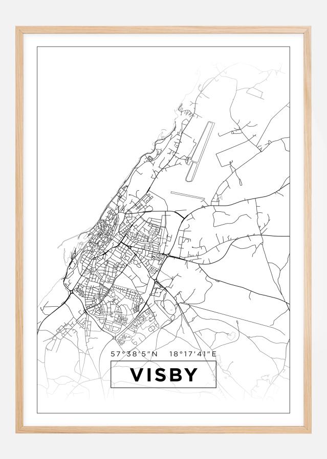 Karta - Visby - Vit Poster