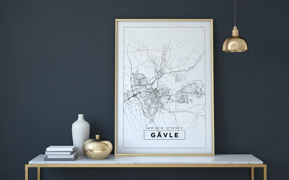 Karta - Gävle - Vit Poster