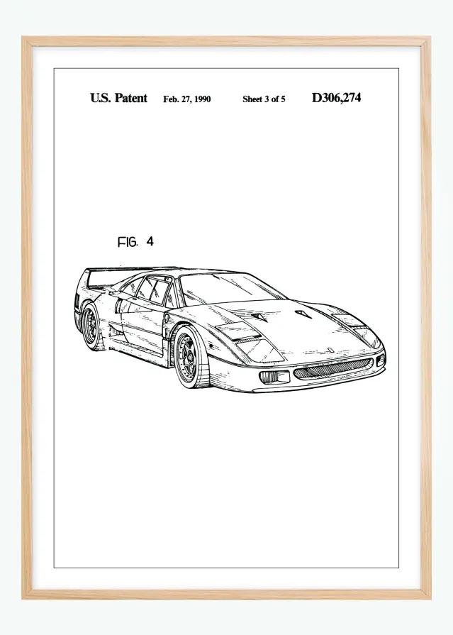 Patentritning - Ferrari F40 II Poster