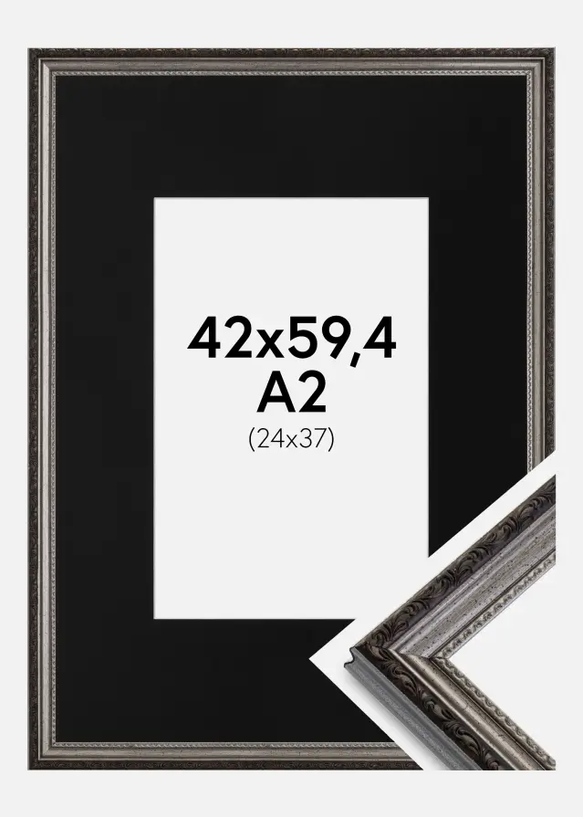Ram Abisko Silver 42x59,4 cm (A2) - Passepartout Svart 25x38 cm