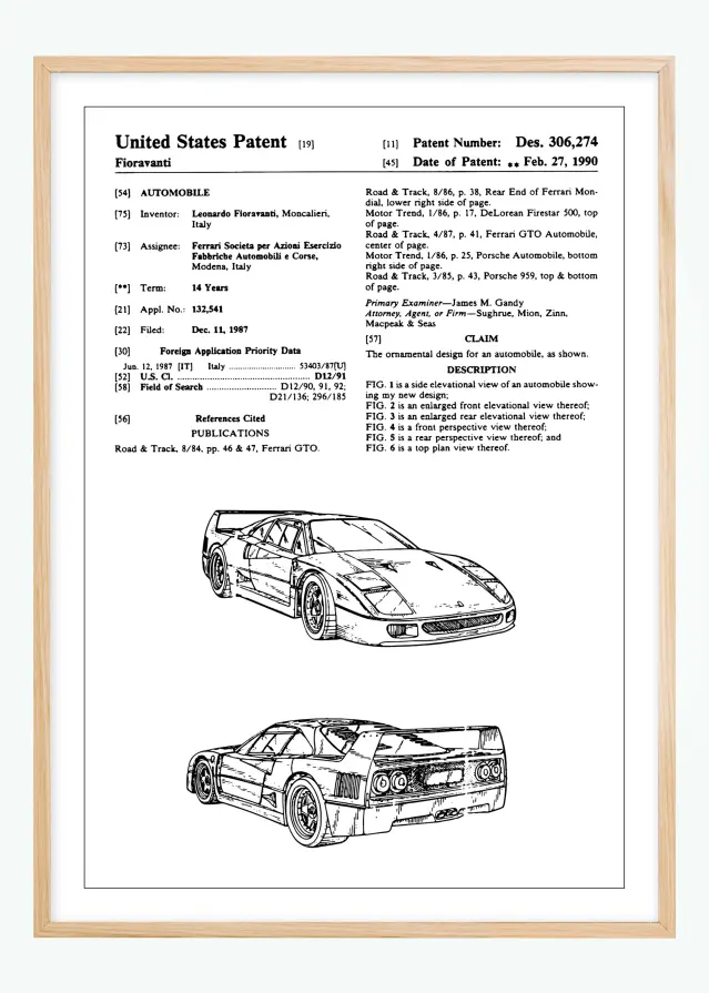 Patentritning - Ferrari F40 I Poster