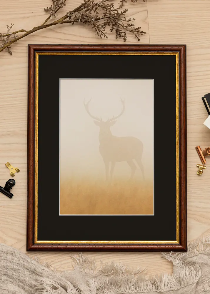 Ram Siljan Brun 40x60 cm - Passepartout Svart 32,9x48,3 cm (A3+)