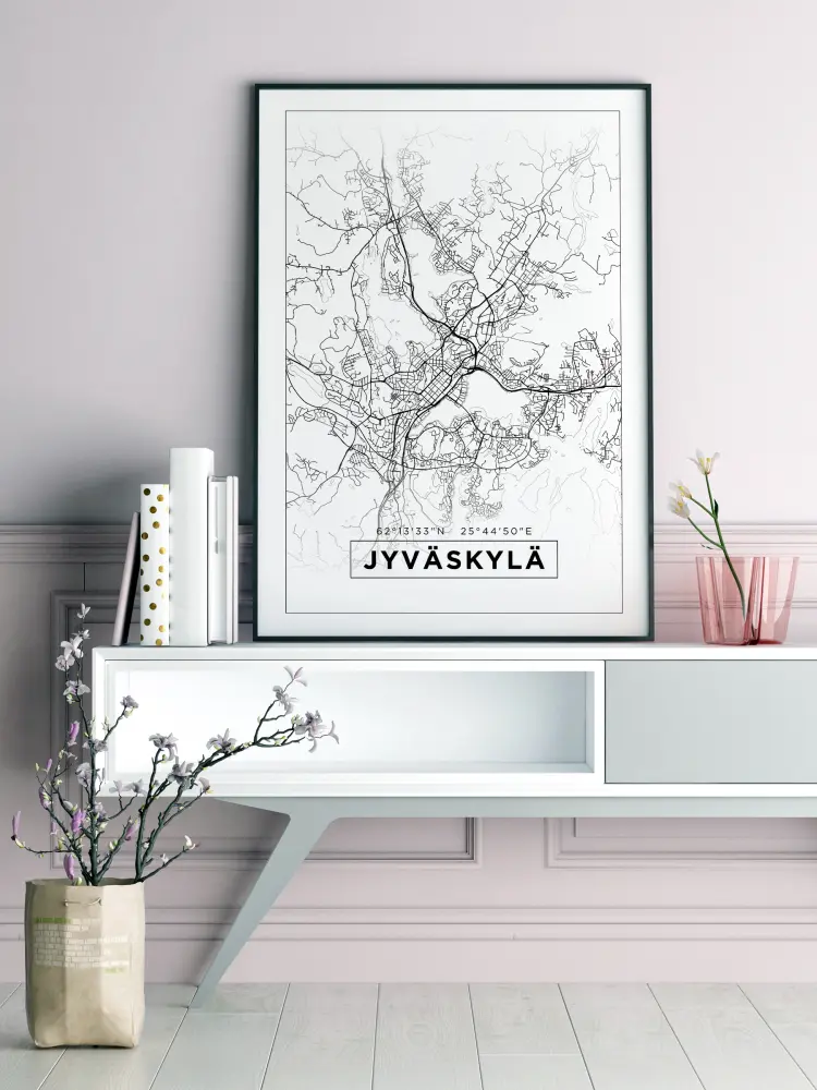 Karta - Jyväskylä - Vit Poster