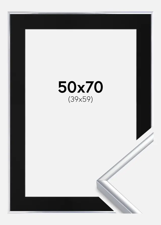 Ram Aluminium Blank Silver 50x70 cm - Passepartout Svart 40x60 cm