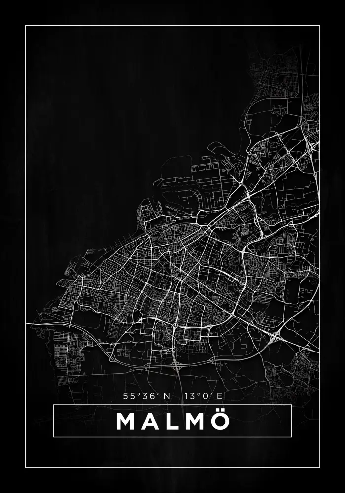 Karta - Malmö - Svart Poster