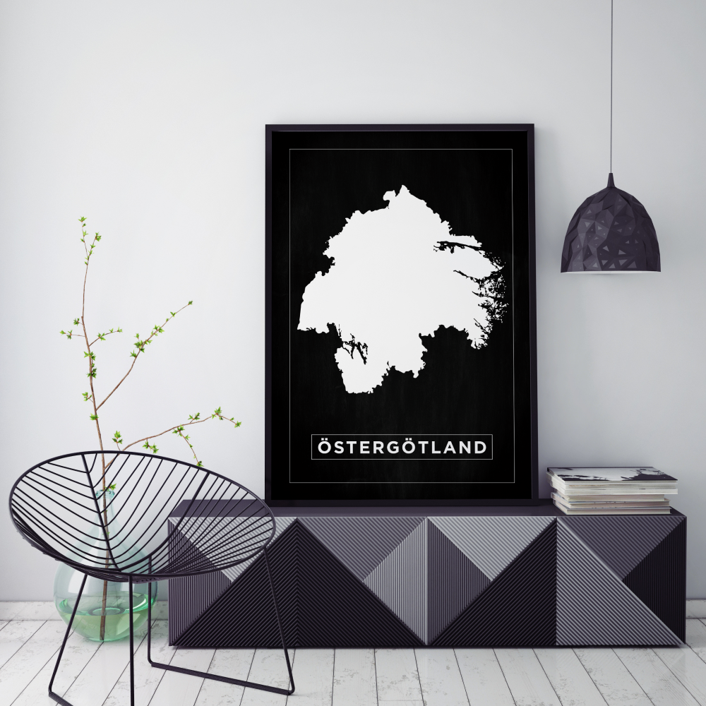 Karta - Östergötland - Svart Poster