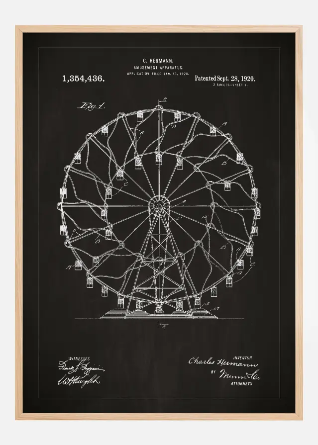Patentritning - Pariserhjul - Svart Poster