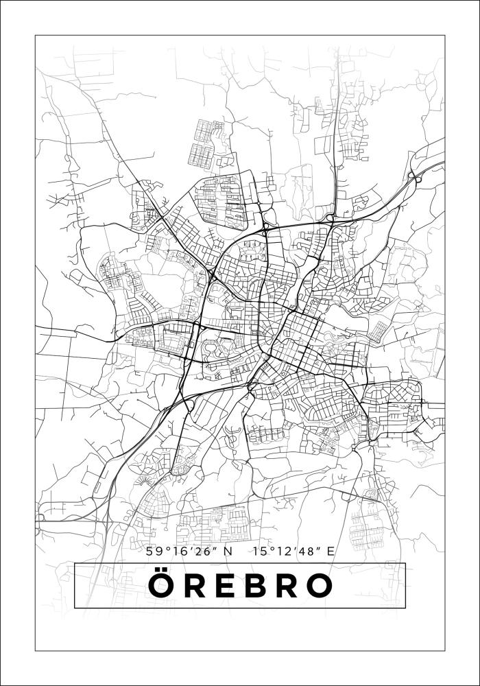 Karta - Örebro - Vit Poster