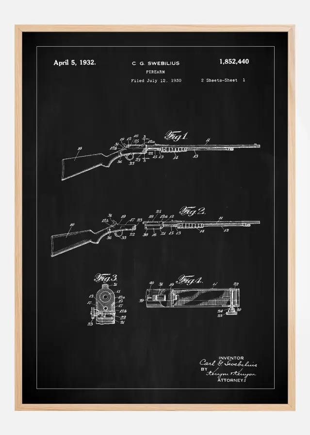 Patentritning - Gevär I - Svart Poster