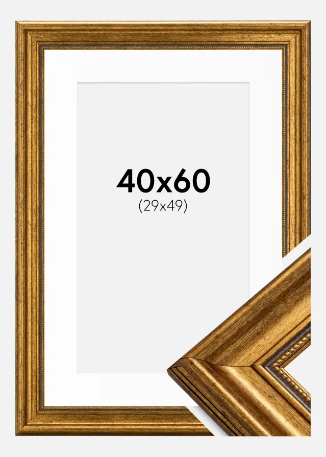Ram Rokoko Guld 40x60 cm - Passepartout Vit 30x50 cm