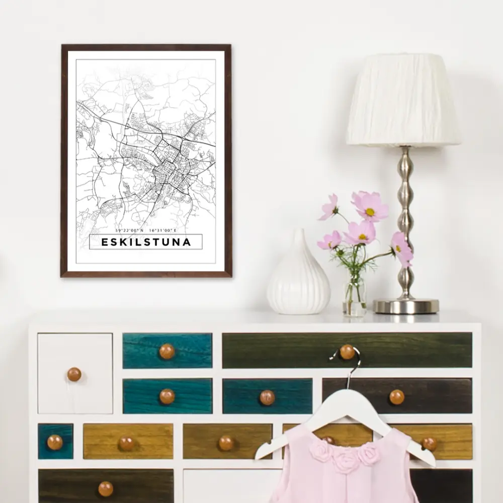 Karta - Eskilstuna - Vit Poster