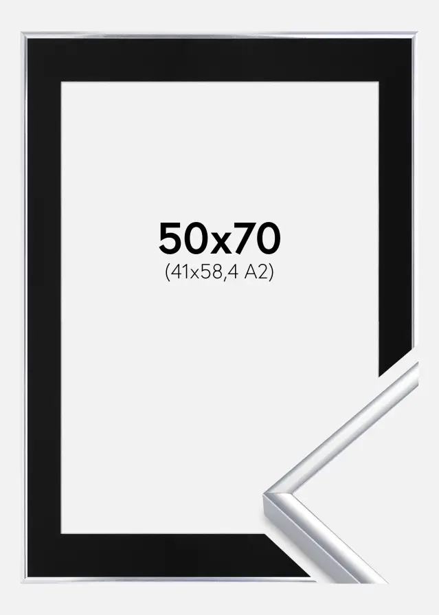 Ram Aluminium Blank Silver 50x70 cm - Passepartout Svart 42x59,4 cm (A2)