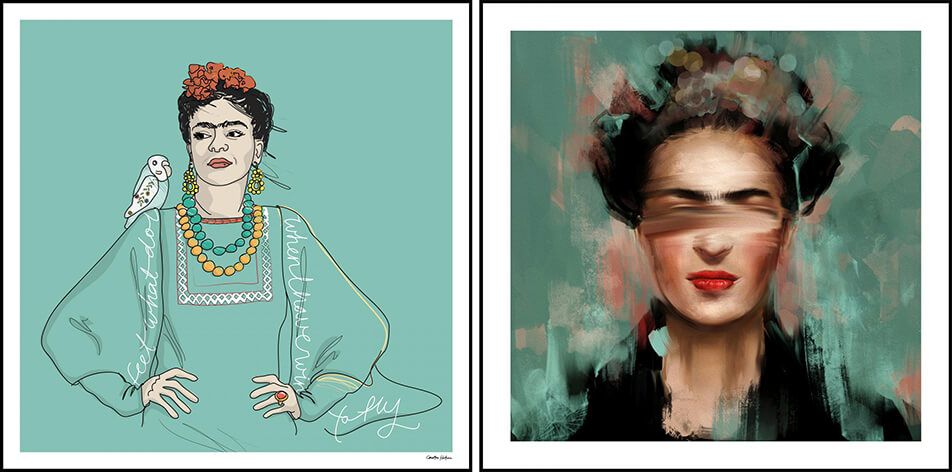 Två Frida Kahlo-posters i gröna färger