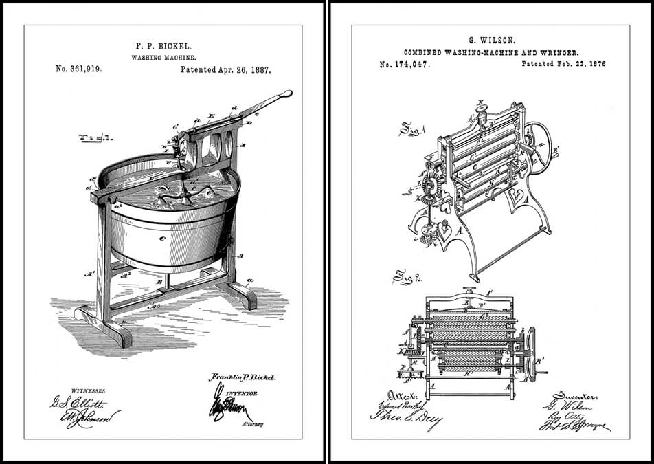 Posters med patentritningar för tvättmaskin 