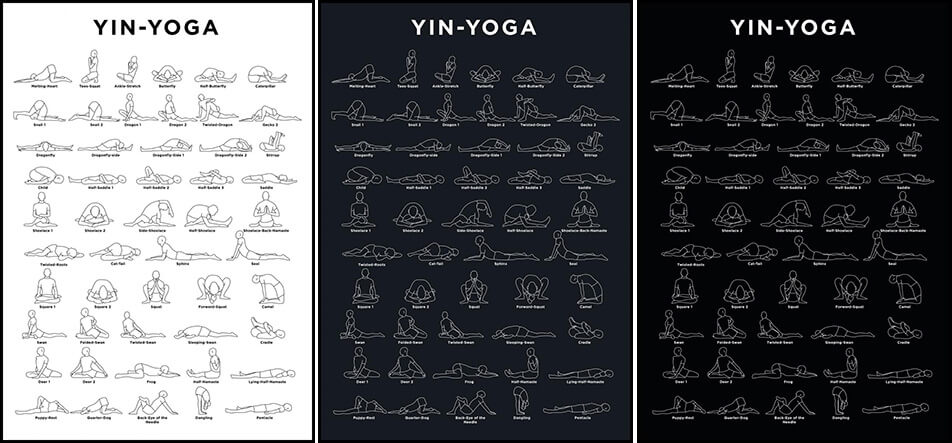 Posters som illustrerar yogapositioner