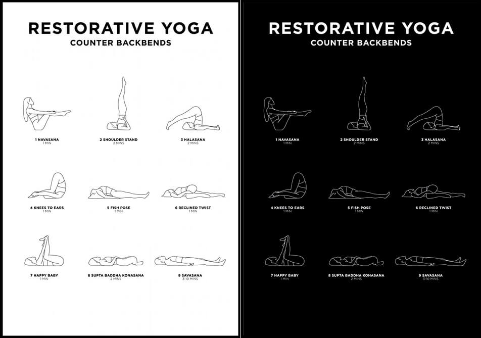 Yoga-poster i svart eller vitt - Restorative yoga